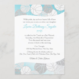 Invitación Baloncesto Bat Mitzvah Blue and Silver