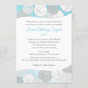 Invitación Baloncesto Bat Mitzvah Blue and Silver