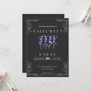 Invitación Baloncesto Black & Gold Purple Skeletans Halloween