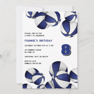 Invitación baloncesto blanco azul niños natalidad