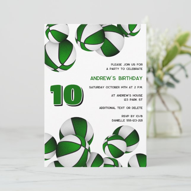 Invitación baloncesto blanco verde niños natalidad (Anverso de pie)