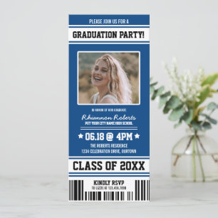 Invitación Baloncesto Blue White Sporty Graduty Party Ticket