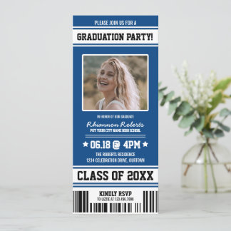Invitación Baloncesto Blue|White Sporty Graduty Party Ticket