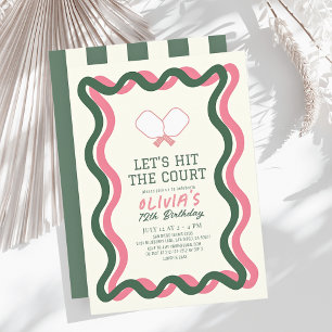 Invitación Baloncesto Chica de marco ondulado rosa y verde cu