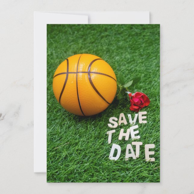 Invitación Baloncesto con rosas rojas save the date (Anverso)
