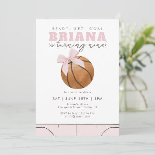 Invitación Baloncesto Cumpleaños Niñas Deporte Arco Rosa