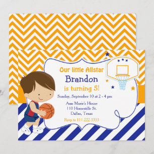 Invitación Baloncesto Cute Brunette Boy Birday Party