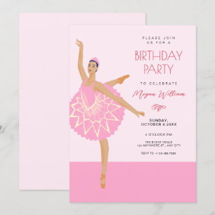Invitación Baloncesto de baile Ballerina rosa cumpleaños