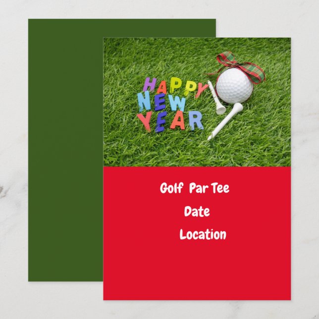 Invitación Baloncesto de golf y golf de tee Happy New Year Pa (Anverso / Reverso)