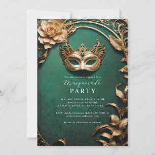 Invitación Baloncesto de máscaras venecianas doradas