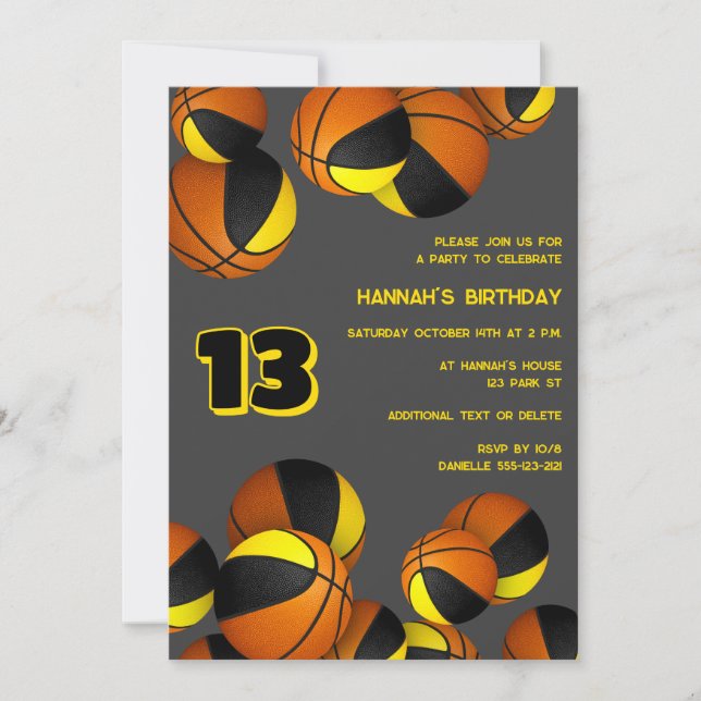 Invitación baloncesto de oro negro niños cumpleaños (Anverso)