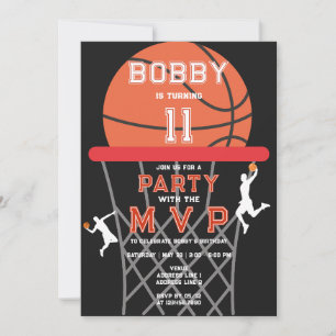 Invitación Baloncesto Deporte Jumpman Tema Negro MVP Cumpleañ