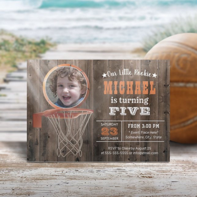 Invitación Baloncesto Deportes Rustic Wood Foto Cumpleaños (Subido por el creador)