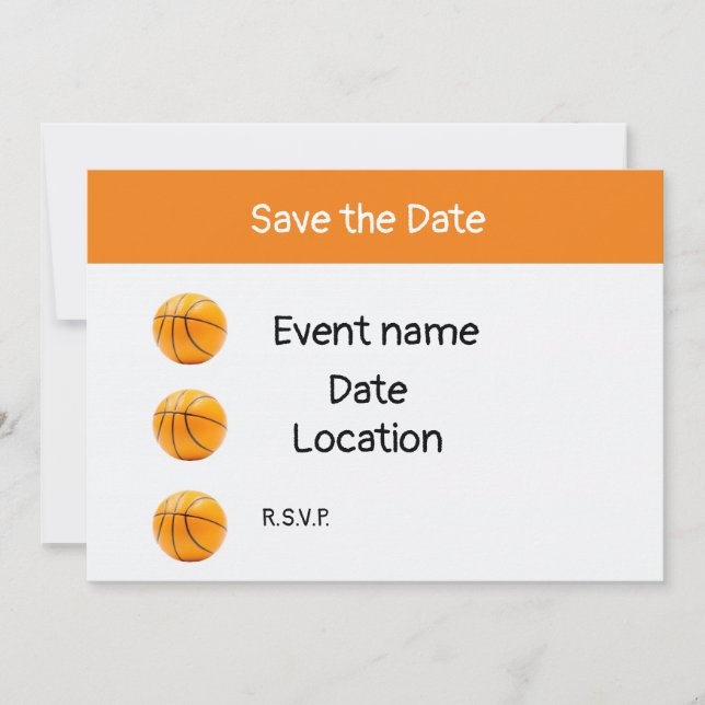 Invitación Baloncesto en el fondo blanco salva la fecha (Anverso)