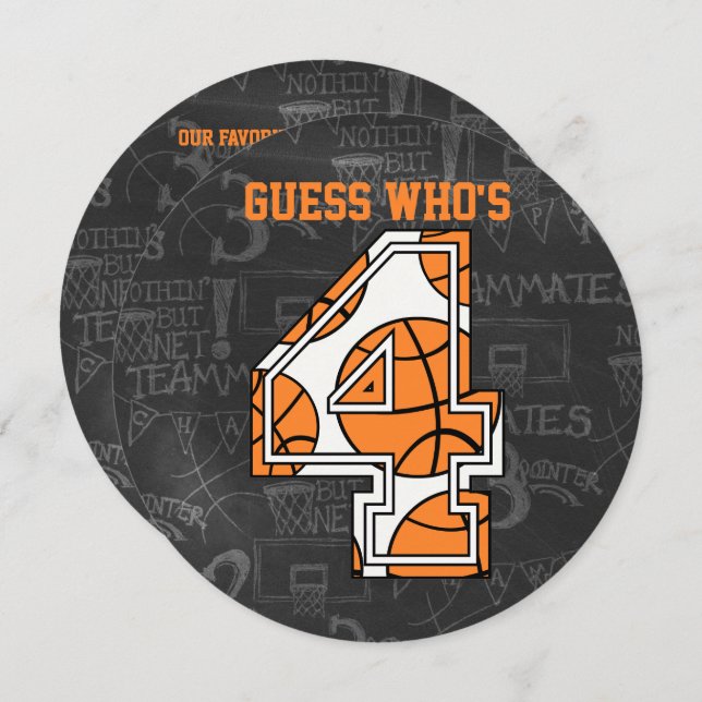 Invitación Baloncesto Fiesta de cuarto cumpleaños (Anverso / Reverso)