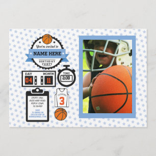 Invitación Baloncesto Foto Birthday Sport Fiesta Blue Boys