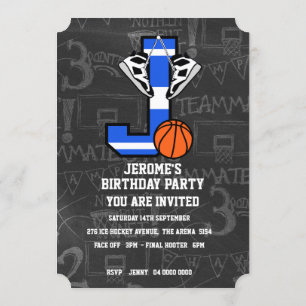 Invitación Baloncesto Inicial Personalizado Letra J
