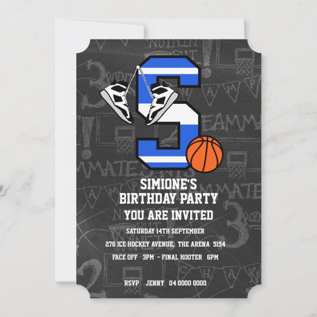Invitación Baloncesto Inicial Personalizado Letra S (Reverso)