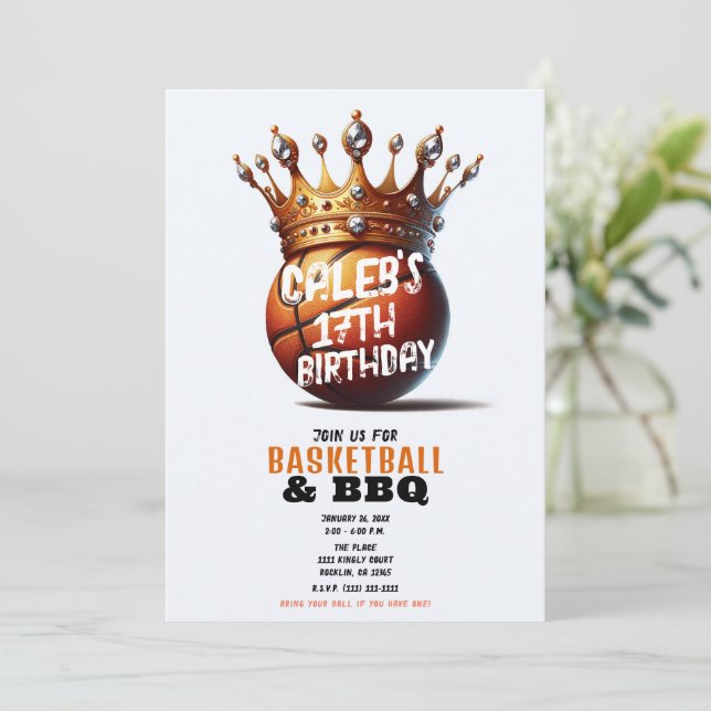 Invitación Baloncesto King Gold Crown Foto Cumpleaños (Anverso de pie)