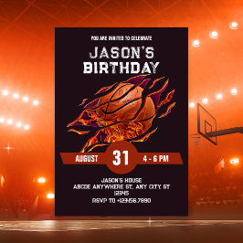 Invitación Baloncesto moderno cumpleaños de fuego