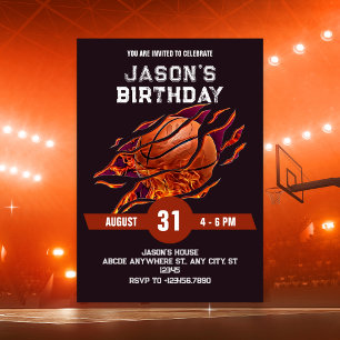 Invitación Baloncesto moderno cumpleaños de fuego