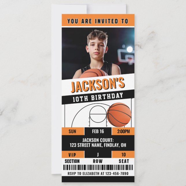 Invitación Baloncesto Naranja Black Birday Party Ticket (Anverso)
