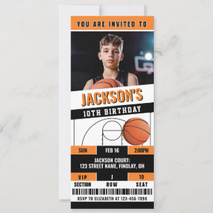 Invitación Baloncesto Naranja Black Birday Party Ticket