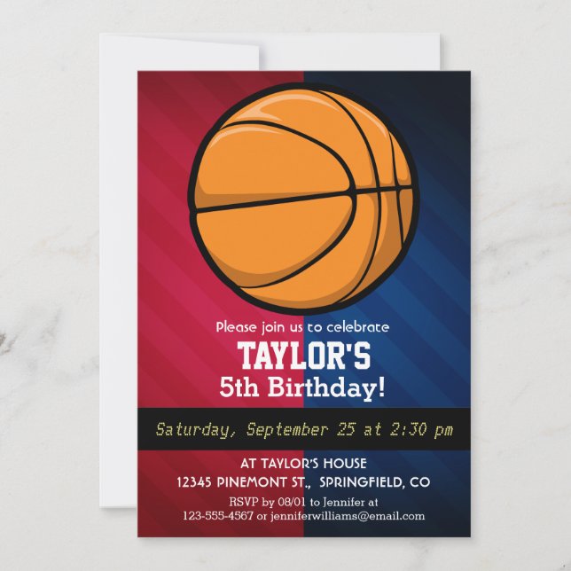 Invitación Baloncesto; rojo, blanco y azul (Anverso)