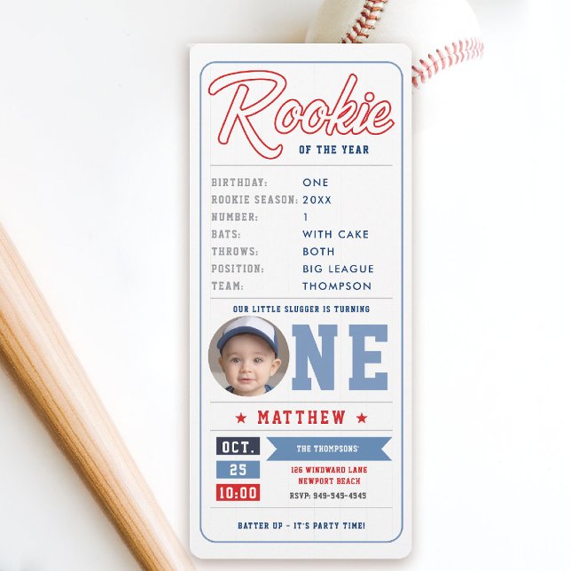 Invitación Baloncesto Rookie Ticket Stats Blue Boy Primer cum (baseball 1st birthday invite boy little slugger rookie of the year player stats ticket fun template)