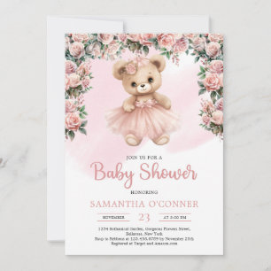 Invitación Baloncesto tutu rosa chica osito de peluche rosa p