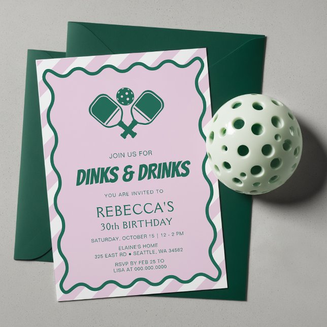 Invitación Baloncesto verde rosa retro 30 cumpleaños (Pink Green Retro Pickleball 30th Birthday Invitation)