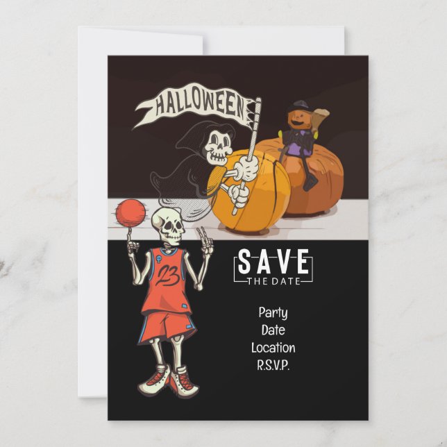 Invitación Baloncesto y Halloween fantasma (Anverso)