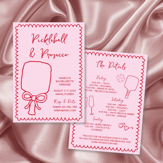 Invitación Baloncesto y mano de bachillerato de Prosecco (Pickleball & Prosecco Bachelorette Hand Drawn Invitation)