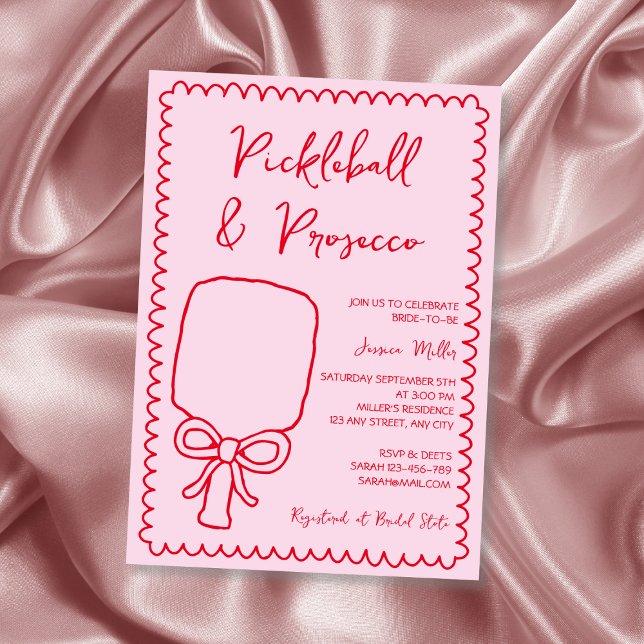 Invitación Baloncesto y Prosecco Ducha de Novias Rosa Jugador (Pickleball & Prosecco Playful Pink Bridal Shower Invitation)