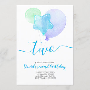 Invitación Balones Azules Segundo cumpleaños Dos Segundo cump