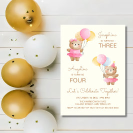 Invitación Balones coloridos Chicas del oso cumpleaños