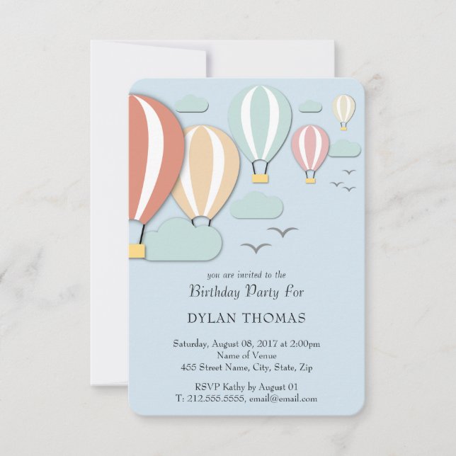 Invitación Balones de aire caliente estilo Papercut (Anverso)