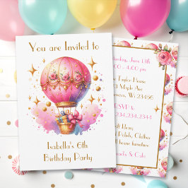 Invitación Balones de aire caliente rosa y dorado bonito Cump