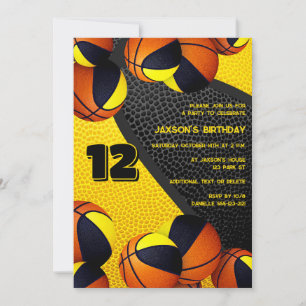 Invitación balones de baloncesto de oro negro cumpleaños de d