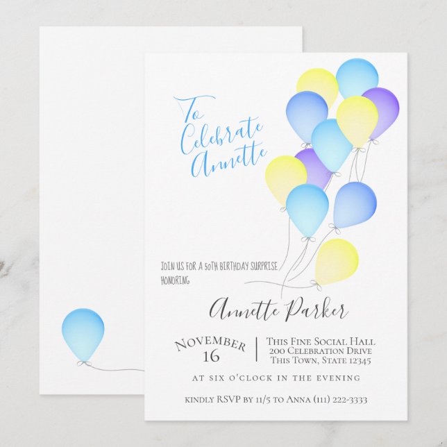 Invitación Balones de Cumpleaños 50.ª Fiesta de Cumpleaños (Anverso / Reverso)