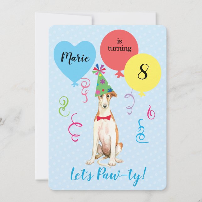 Invitación Balones de cumpleaños Borzoi (Anverso)