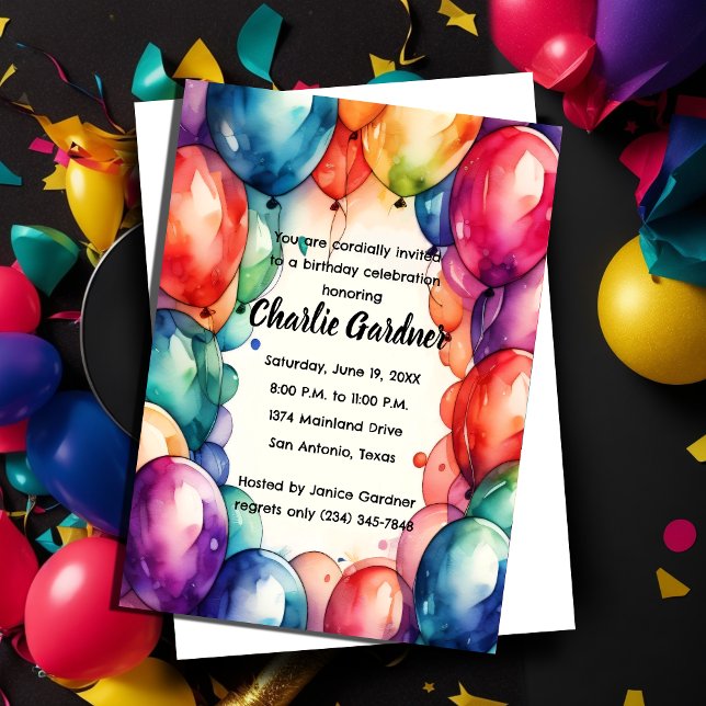 Invitación Balones de cumpleaños color acuarela (Subido por el creador)