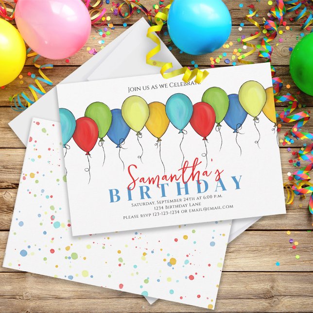 Invitación Balones de cumpleaños Confetti Fiesta moderno Dive (Subido por el creador)