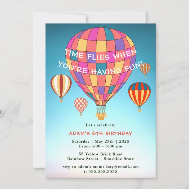 Invitación Balones de Hotair de Vuelos Temporales | Cumpleaño (Anverso)