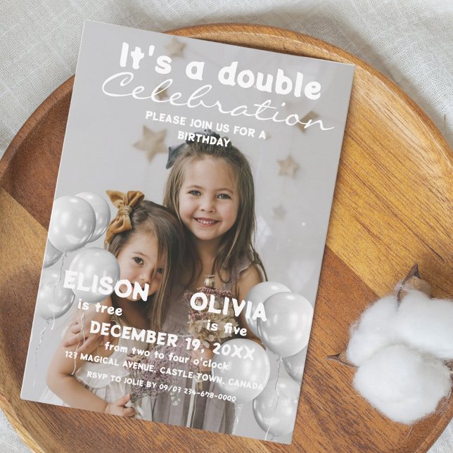 Invitación Balones de la foto de la celebración doble de los  (Subido por el creador)