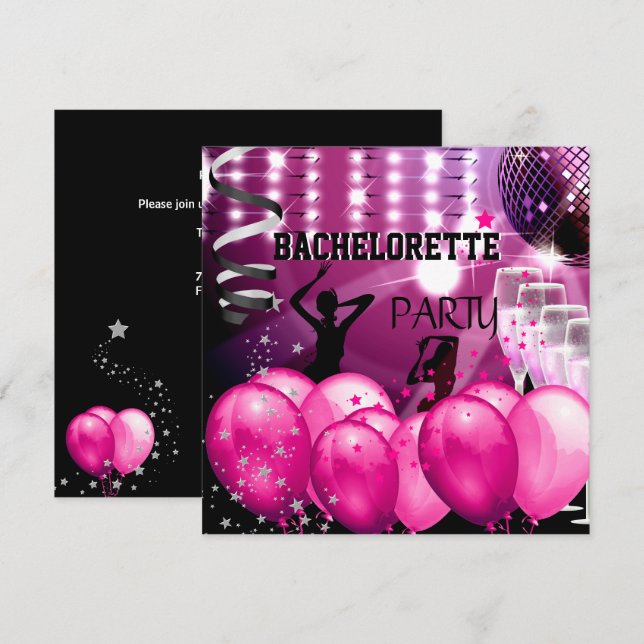 Invitación Balones disco disco Chica rosado del partido Bache (Anverso / Reverso)