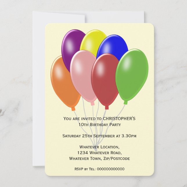 Invitación Balones Diseñar fiesta de cumpleaños (Anverso)