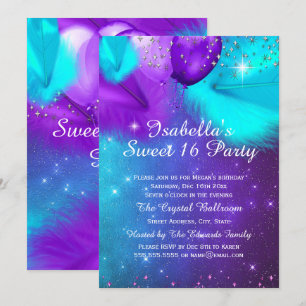 Invitación Balones dulces de 16 Fiestas de plata morada Verde