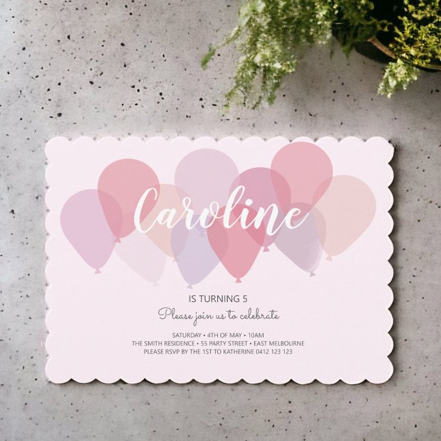 Invitación Balones Fiestas rosados lindo cumpleaños (Subido por el creador)