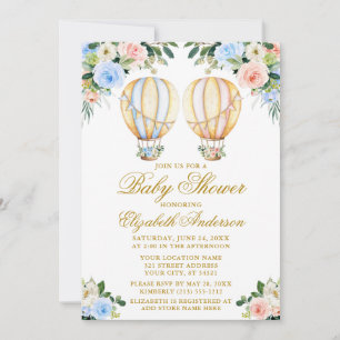 Invitación Balones florales niño Chica gemelos Baby Shower